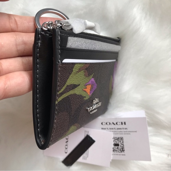 🌺 Coach Slim Id Card Case In Signature Canvas With Rose Print - Picture 6 of 9